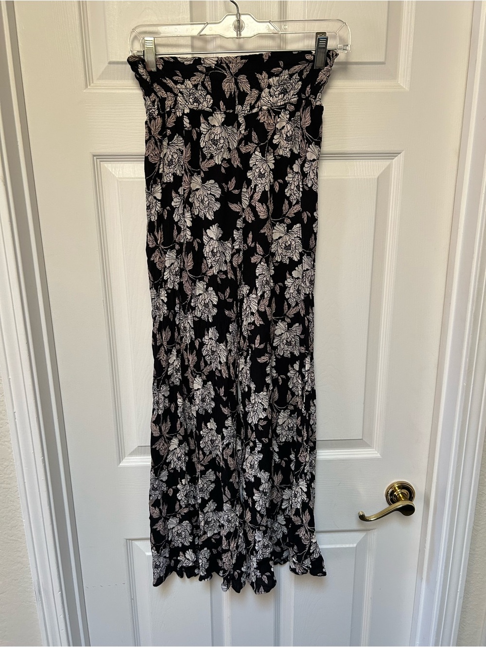Rewash Black Floral Smocked Wide Leg Pants